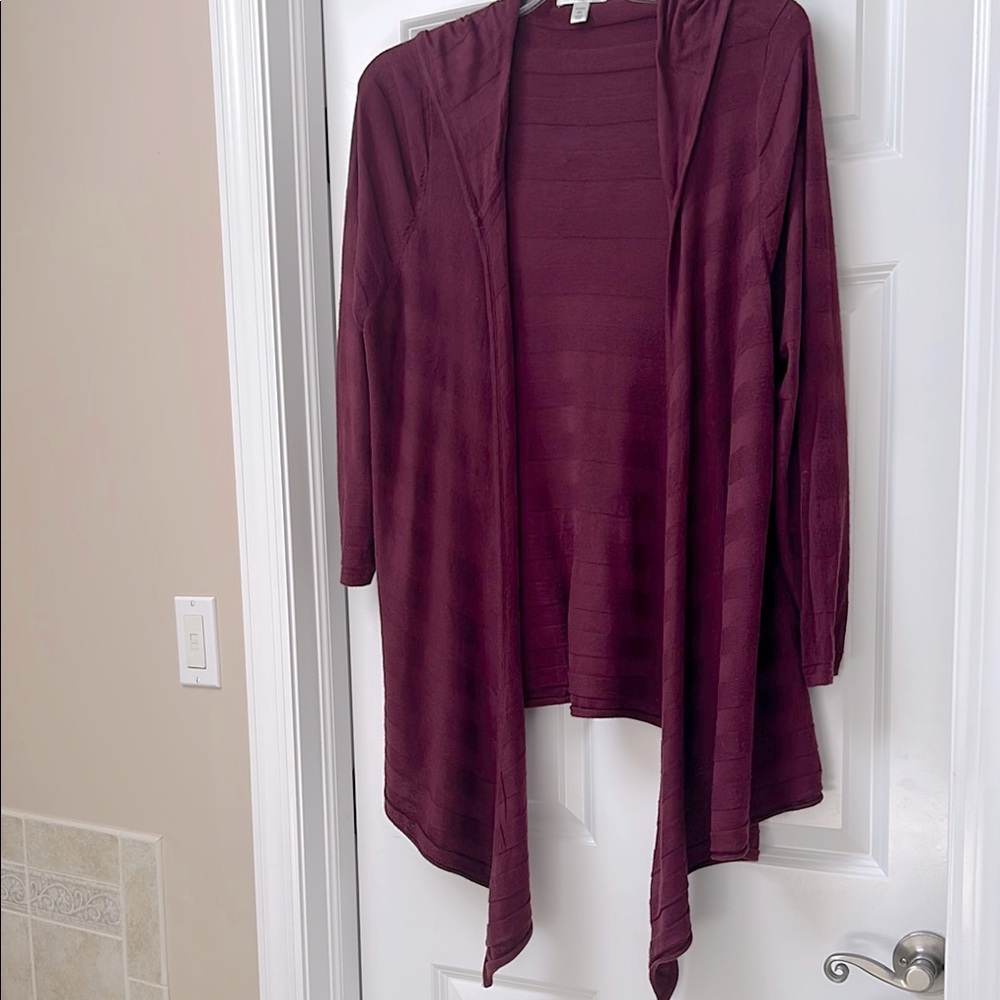 DRESS BARN Deep Burgundy Open Front Hooded Cardigan size 2X